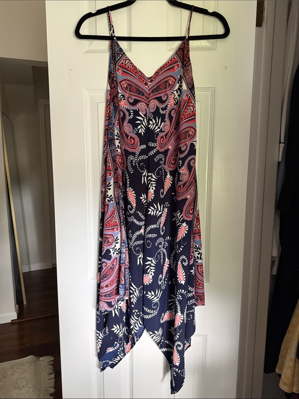 Silvergate Navy and Pink Paisley Asymmetrical Slip Summer Dress Size Small